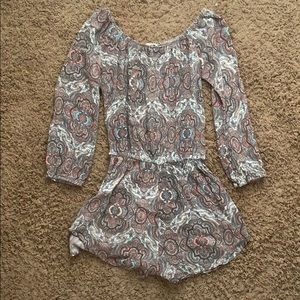 Patterned, off-the-shoulder romper